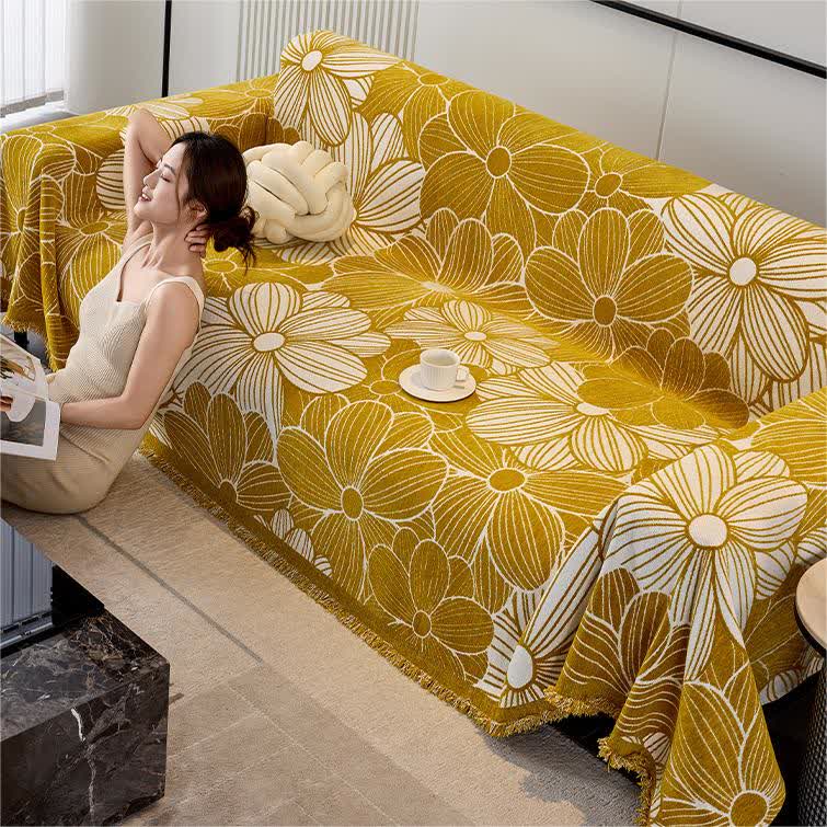 Copridivano in ciniglia jacquard con motivo floreale in fiore