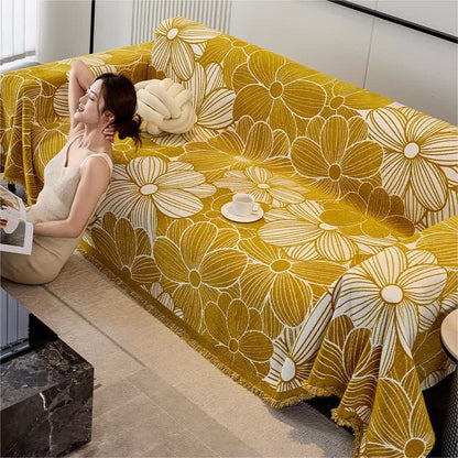 Copridivano in ciniglia jacquard con motivo floreale in fiore