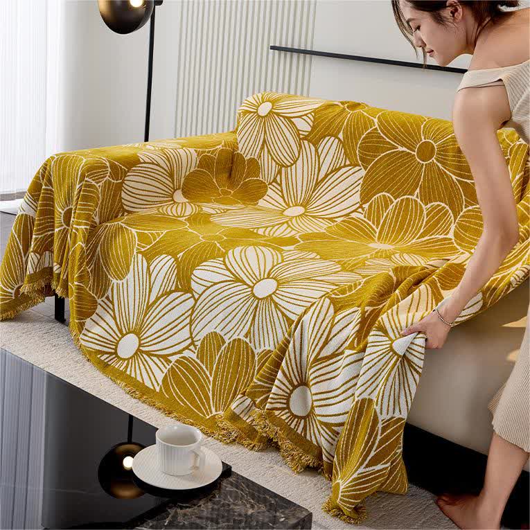 Copridivano in ciniglia jacquard con motivo floreale in fiore