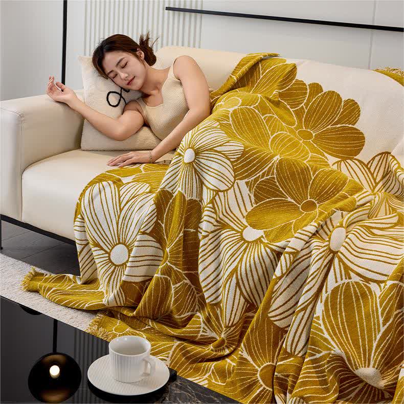 Copridivano in ciniglia jacquard con motivo floreale in fiore