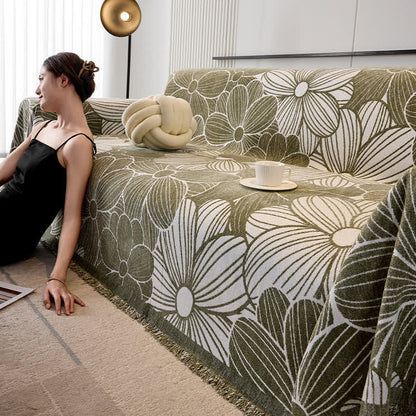Copridivano in ciniglia jacquard con motivo floreale in fiore