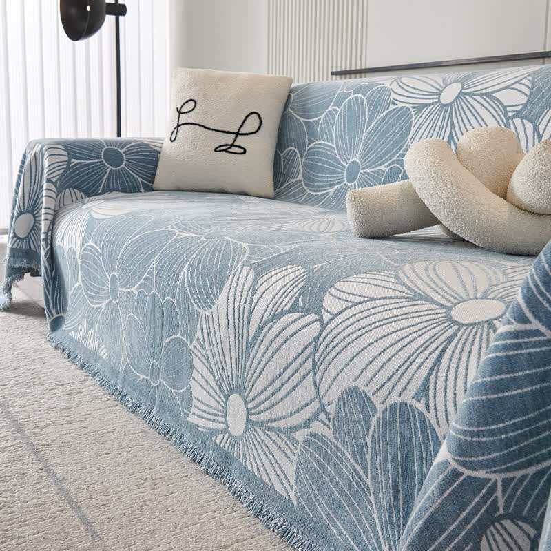 Copridivano in ciniglia jacquard con motivo floreale in fiore