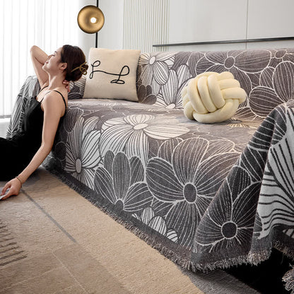Copridivano in ciniglia jacquard con motivo floreale in fiore