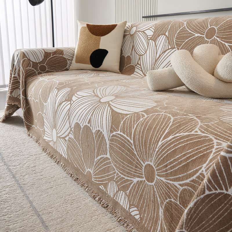 Copridivano in ciniglia jacquard con motivo floreale in fiore