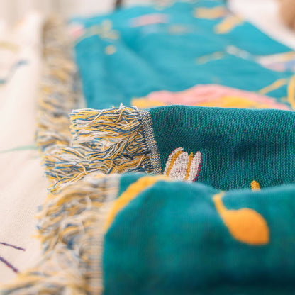 Trapunta con nappe di uccelli pastorali in garza di cotone