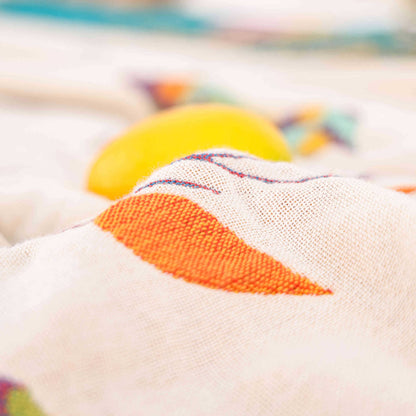 Trapunta con nappe di uccelli pastorali in garza di cotone