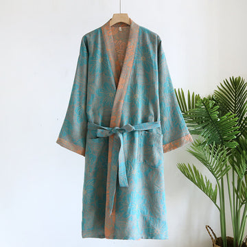 Accappatoio floreale vintage in garza di cotone jacquard