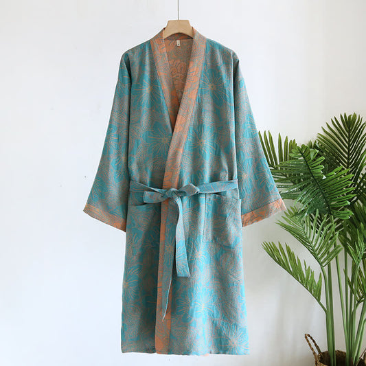 Accappatoio floreale vintage in garza di cotone jacquard