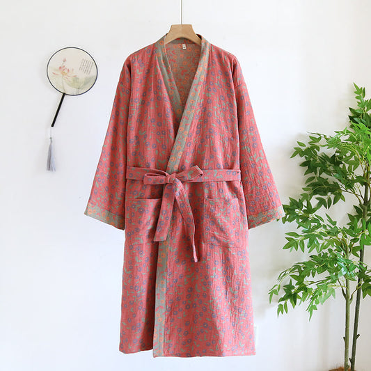 Accappatoio floreale comodo in garza di cotone jacquard