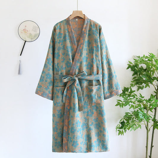 Accappatoio traspirante in puro cotone jacquard floreale