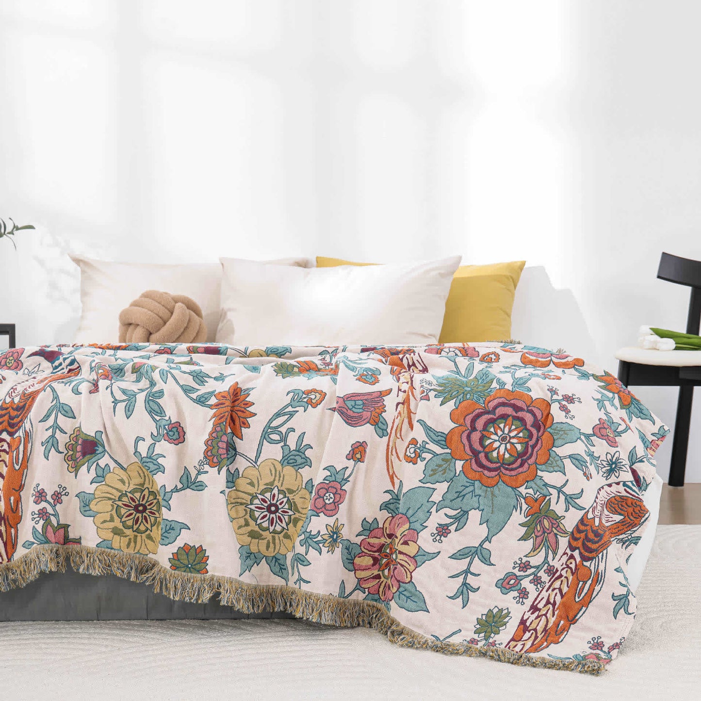 Trapunta in garza di cotone jacquard con motivo pastorale