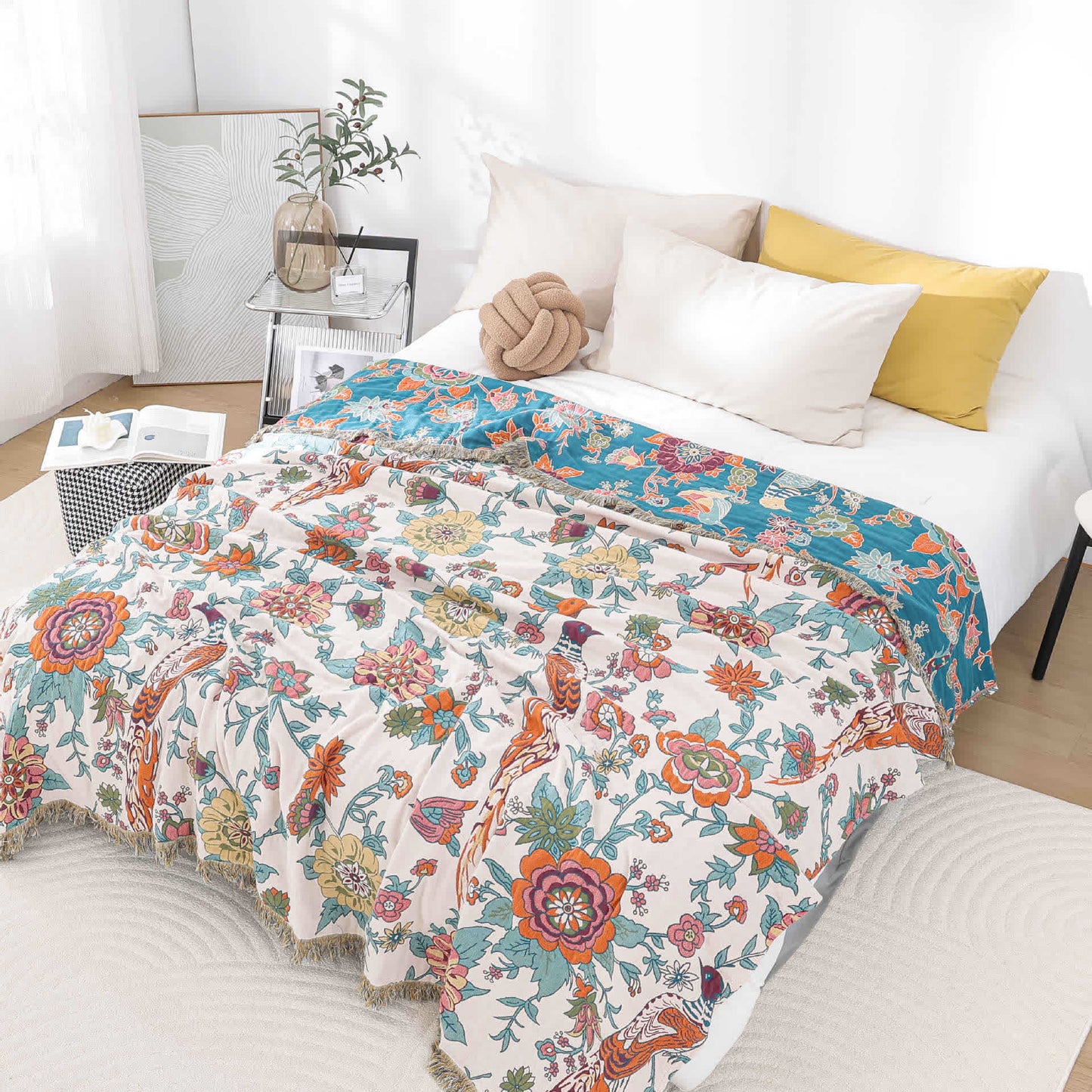 Trapunta in garza di cotone jacquard con motivo pastorale