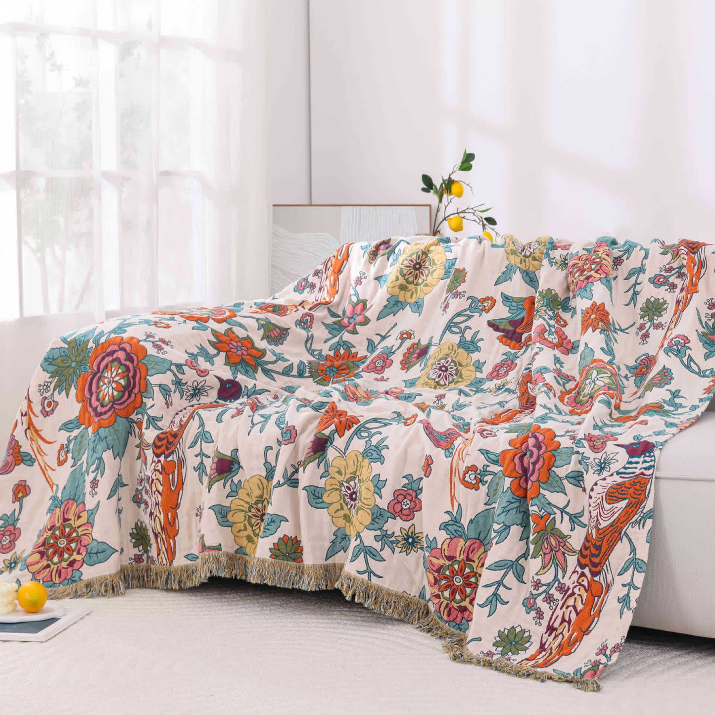 Trapunta in garza di cotone jacquard con motivo pastorale
