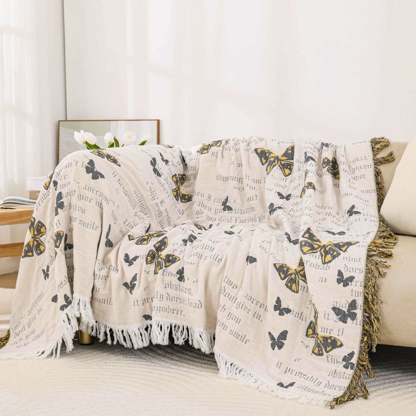 Trapunta con nappe a farfalla in garza di cotone jacquard