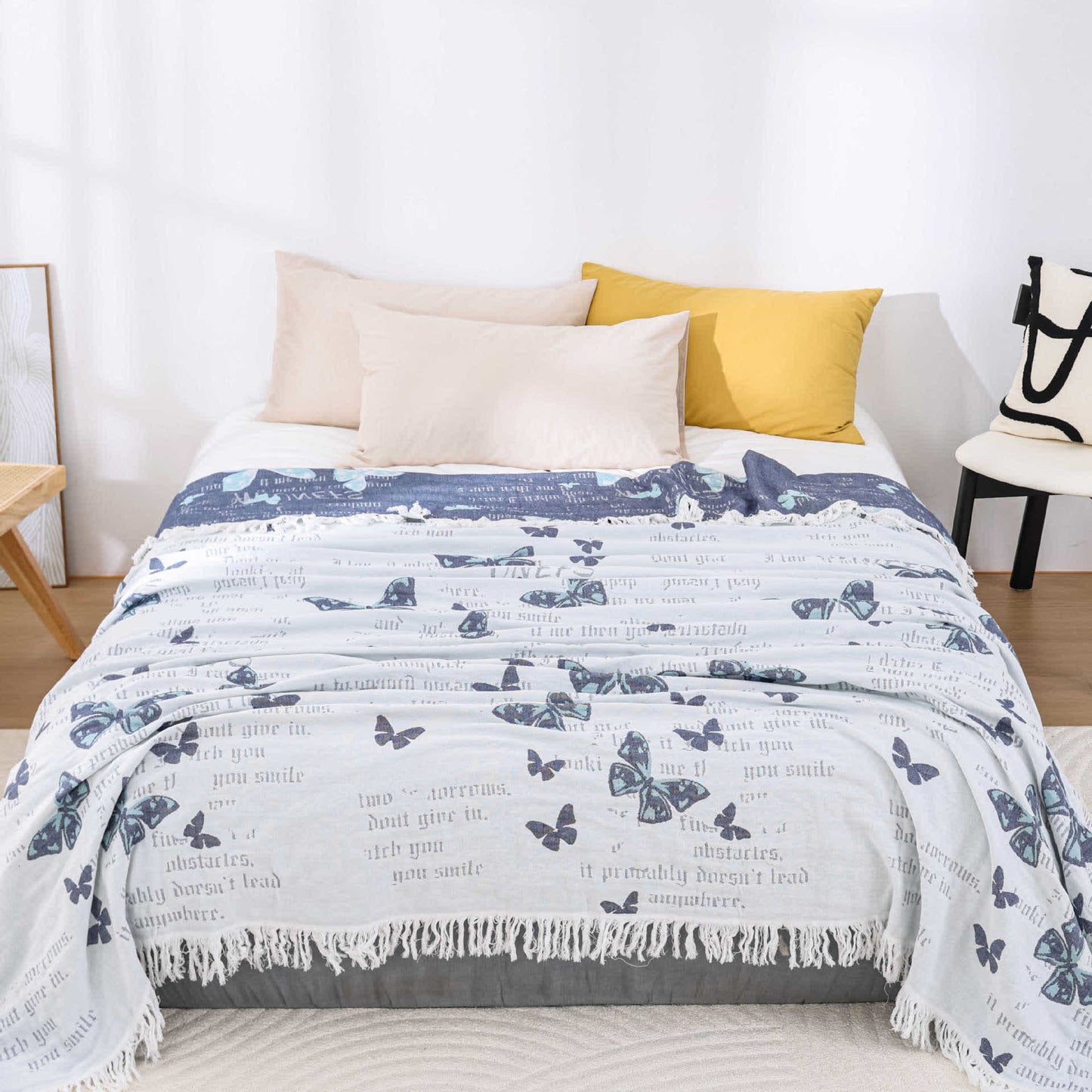 Trapunta con nappe a farfalla in garza di cotone jacquard