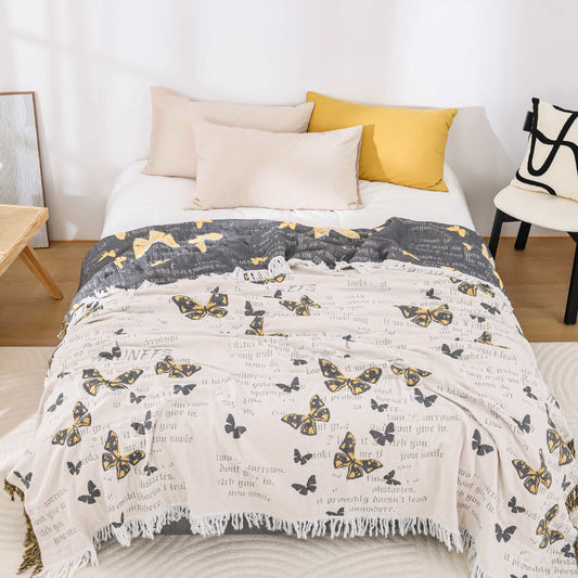 Trapunta con nappe a farfalla in garza di cotone jacquard