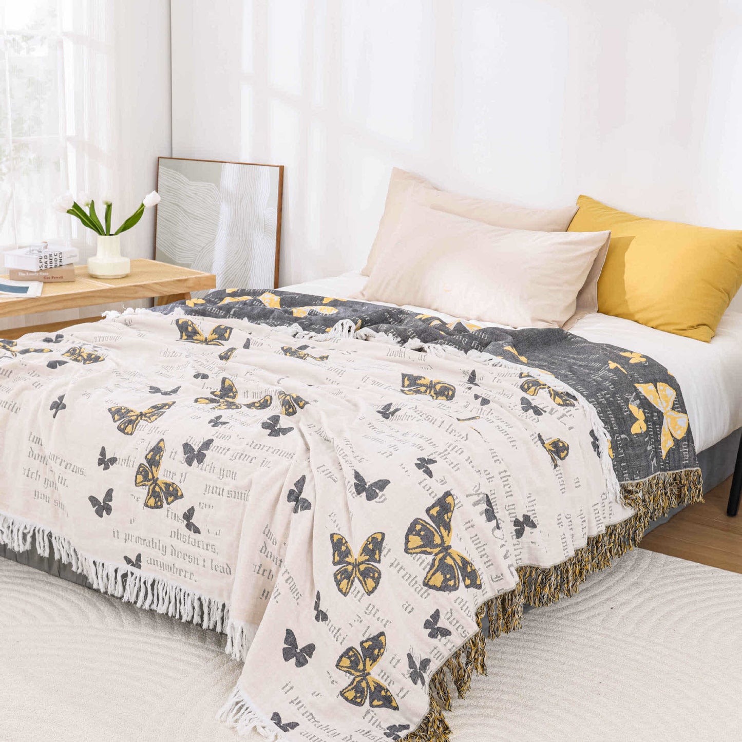 Trapunta con nappe a farfalla in garza di cotone jacquard