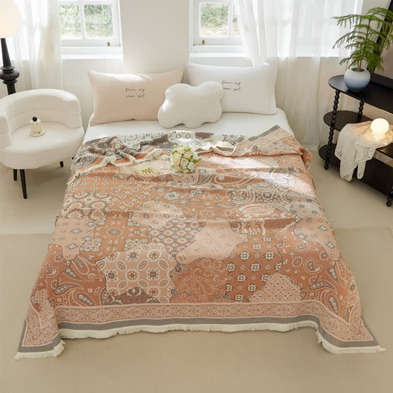 Trapunta vintage in garza di cotone morbida con nappe