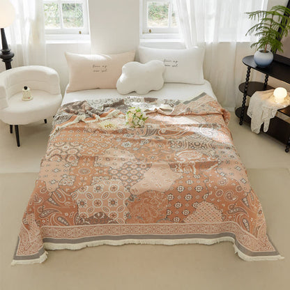 Trapunta vintage in garza di cotone morbida con nappe