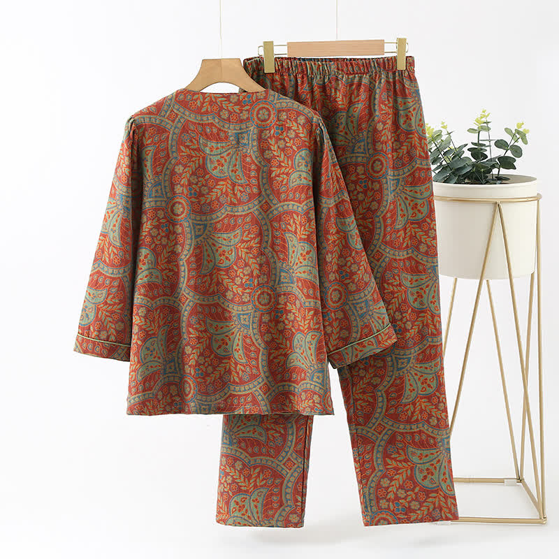 Completo da casa vintage in jacquard con scollo rotondo