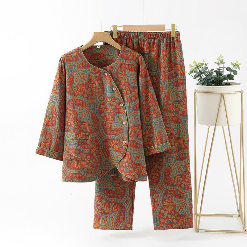 Completo da casa vintage in jacquard con scollo rotondo