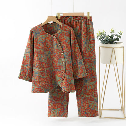 Completo da casa vintage in jacquard con scollo rotondo