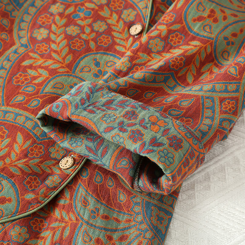 Completo da casa vintage in jacquard con scollo rotondo