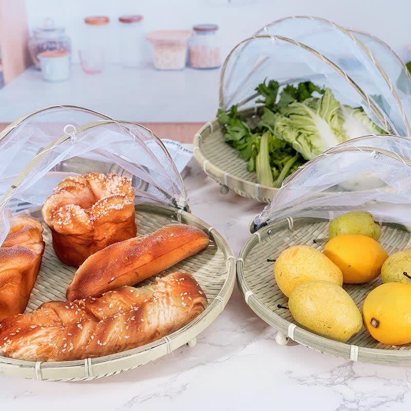 Cestino/vassoio per alimenti creativo intrecciato a mano Ownkoti con copertura in rete