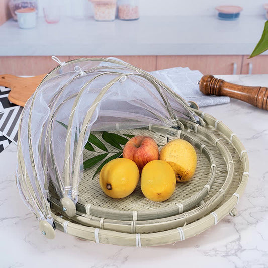 Cestino/vassoio per alimenti creativo intrecciato a mano Ownkoti con copertura in rete