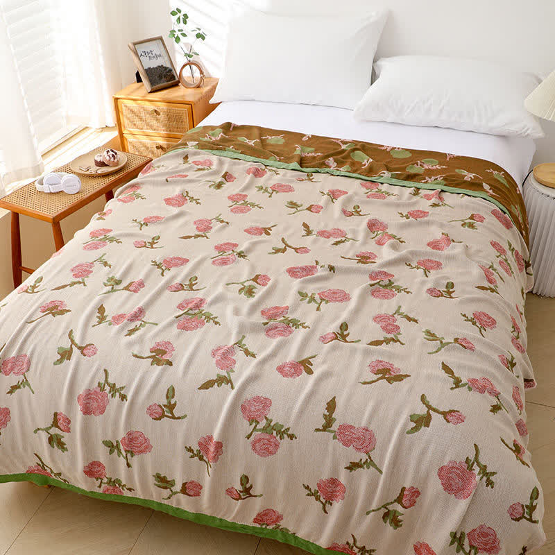 Coperta estiva in fibra di bambù con rose rurali
