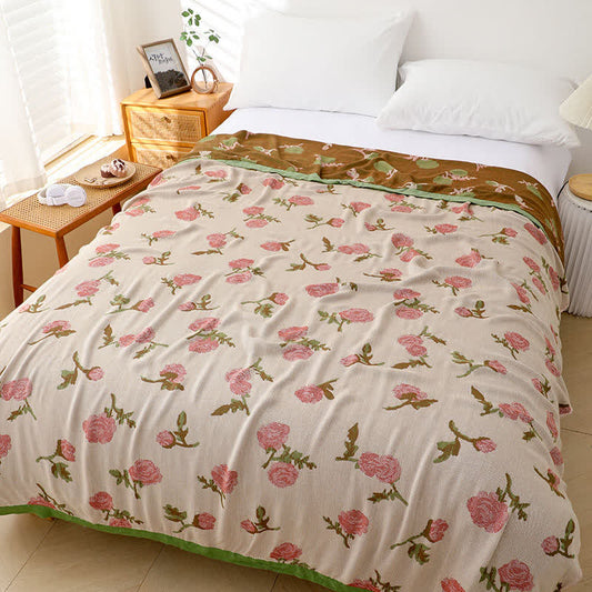 Coperta estiva in fibra di bambù con rose rurali