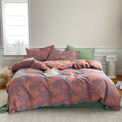 Set di biancheria da letto in garza di cotone con motivo pastorale Lotus (4 pezzi)