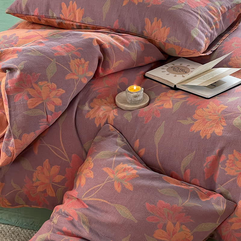 Set di biancheria da letto in garza di cotone con motivo pastorale Lotus (4 pezzi)