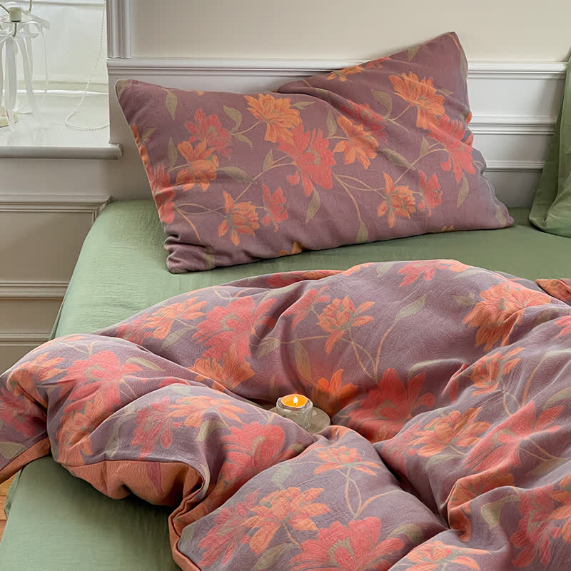 Set di biancheria da letto in garza di cotone con motivo pastorale Lotus (4 pezzi)