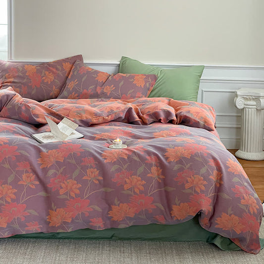 Set di biancheria da letto in garza di cotone con motivo pastorale Lotus (4 pezzi)