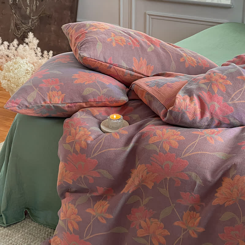 Set di biancheria da letto in garza di cotone con motivo pastorale Lotus (4 pezzi)