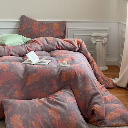 Set di biancheria da letto in garza di cotone con motivo pastorale Lotus (4 pezzi)