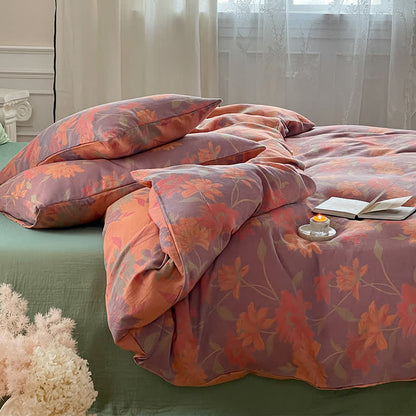Set di biancheria da letto in garza di cotone con motivo pastorale Lotus (4 pezzi)