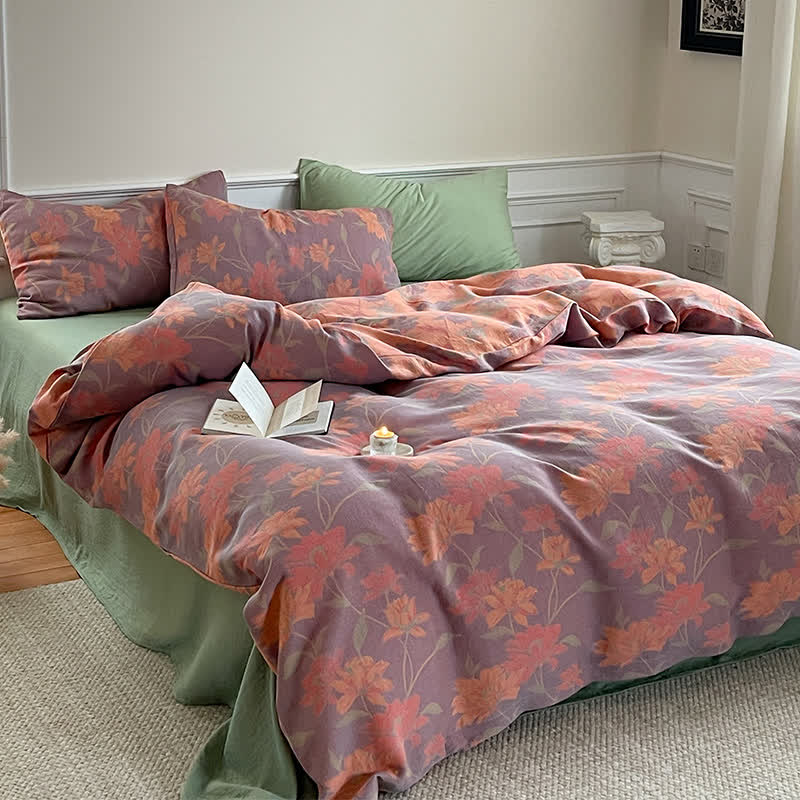Set di biancheria da letto in garza di cotone con motivo pastorale Lotus (4 pezzi)