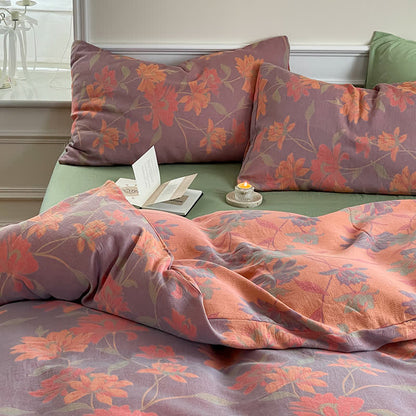 Set di biancheria da letto in garza di cotone con motivo pastorale Lotus (4 pezzi)