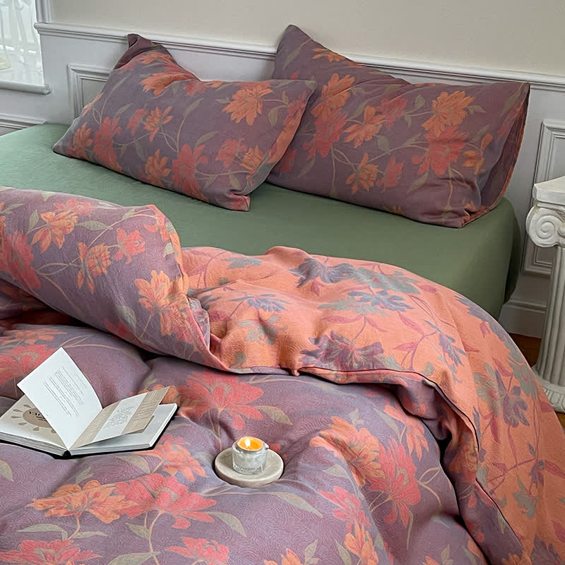 Set di biancheria da letto in garza di cotone con motivo pastorale Lotus (4 pezzi)