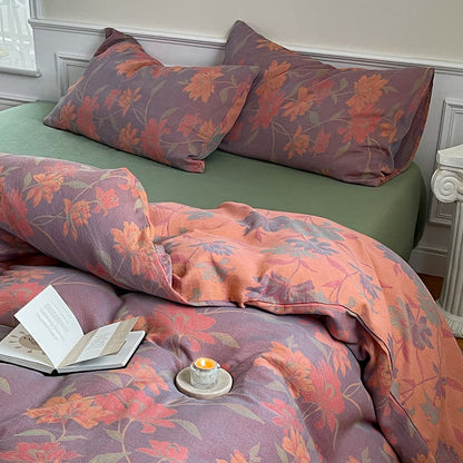 Set di biancheria da letto in garza di cotone con motivo pastorale Lotus (4 pezzi)