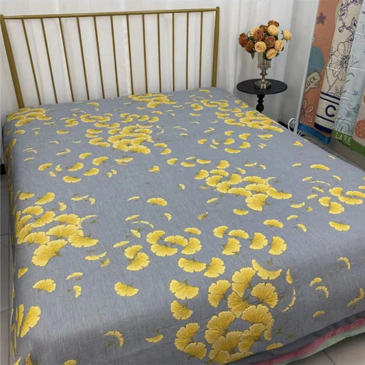 Trapunta rustica con foglie di ginkgo in garza di cotone