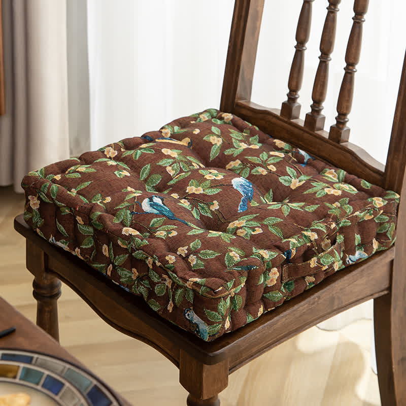 Cuscino per sedia in jacquard con motivo a foglie di uccello