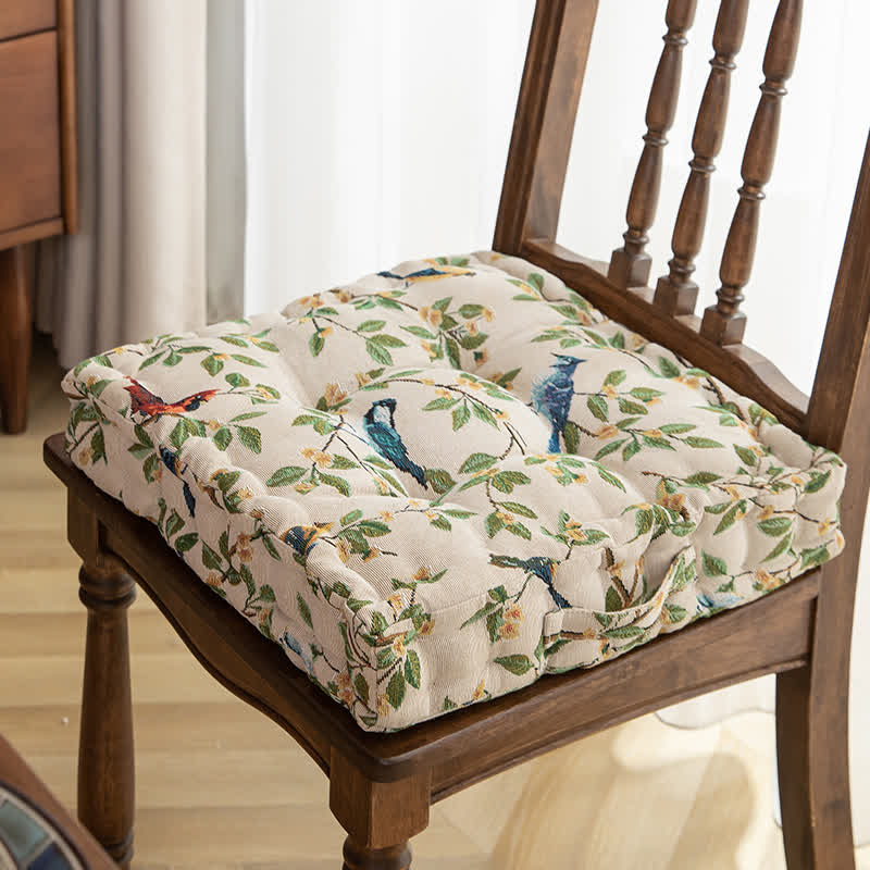 Cuscino per sedia in jacquard con motivo a foglie di uccello