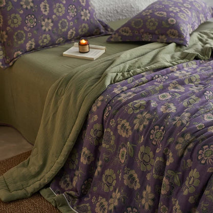 Trapunta floreale in garza di puro cotone jacquard