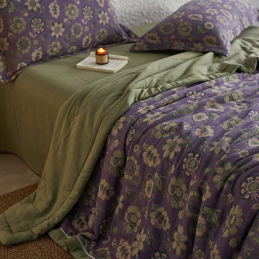 Trapunta floreale in garza di puro cotone jacquard