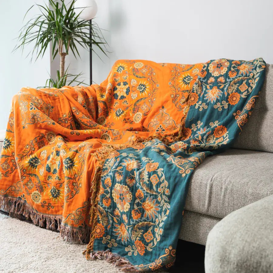 Coperta vintage Ownkoti con motivo floreale per divano