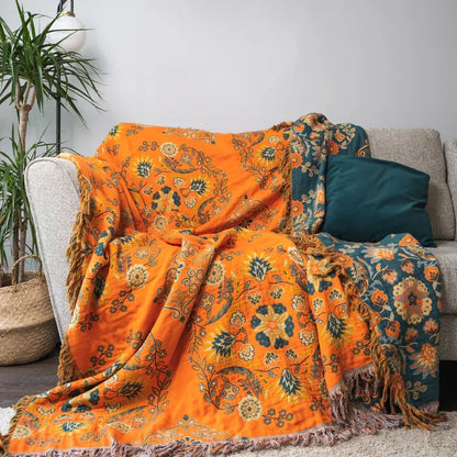 Coperta vintage Ownkoti con motivo floreale per divano