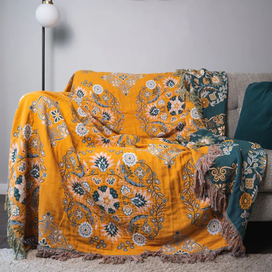 Coperta vintage Ownkoti con motivo floreale per divano